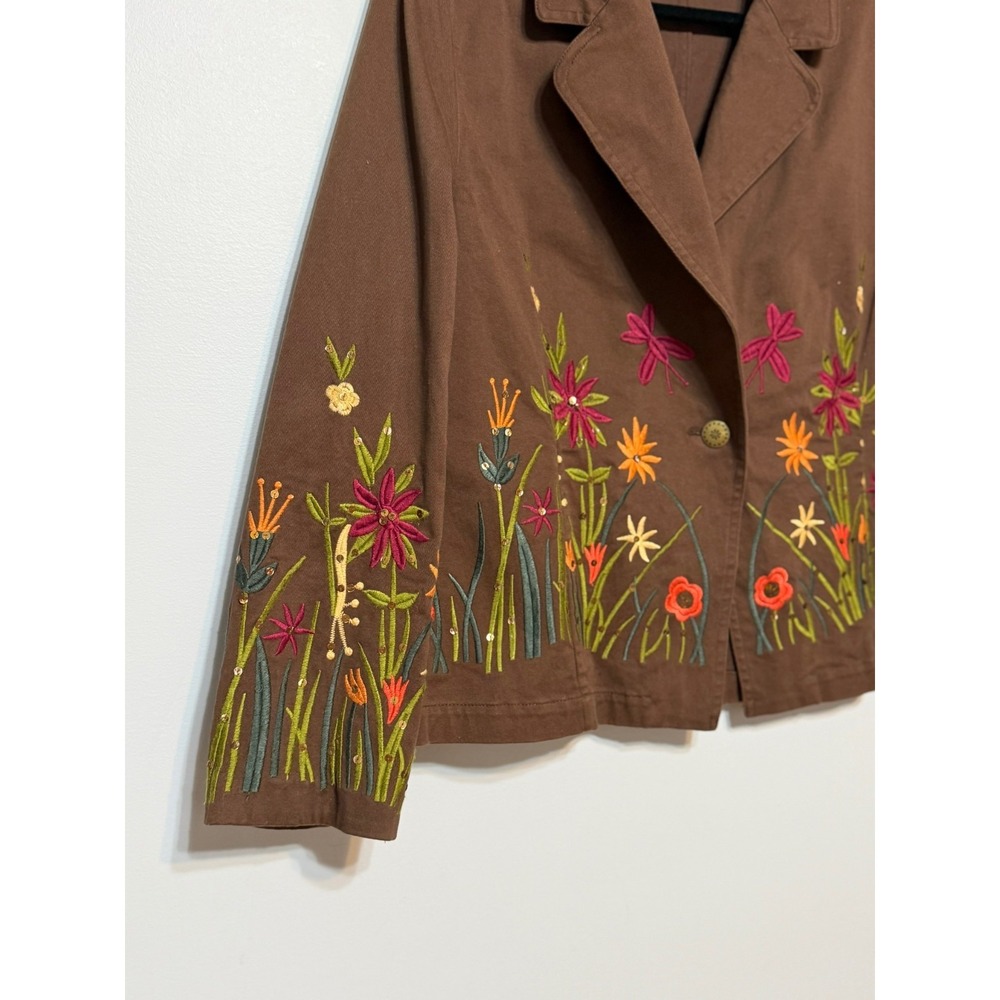 Vintage Artsy Boho Fairycore Embroidered Jacket Womens Size Large Meadowcore - Picture 2 of 7